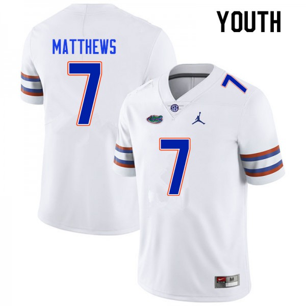 Youth #7 Luke Matthews Florida Gators College Football Jersey White